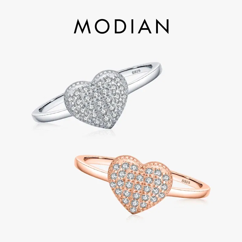 Gem Color: Yellow, Ring Size: 6 - MODIAN 925 Sterling Silver Delicate Romantic Love Heart Finger Ring Zirconia For Women Fine Jewelry Valentine Day Gift