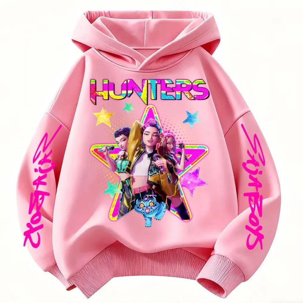 Color: Blue, Kid Size: 5 - KPop Demon Hunters Huntrix Girls Sweatshirts Spring Fall Boys Children Hoodies Long Sleeves T-shirt Jacket Toddler Kids Clothes