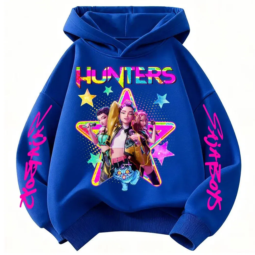 Color: Blue, Kid Size: 5 - KPop Demon Hunters Huntrix Girls Sweatshirts Spring Fall Boys Children Hoodies Long Sleeves T-shirt Jacket Toddler Kids Clothes