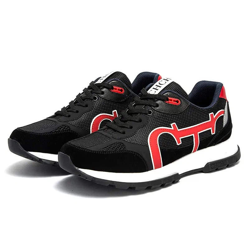 Color: black, Shoe Size: 6 - CHCH Men's Tennis Shoes Black Cow Leather Material Stitching Design Men's Shoes Sports Shoes