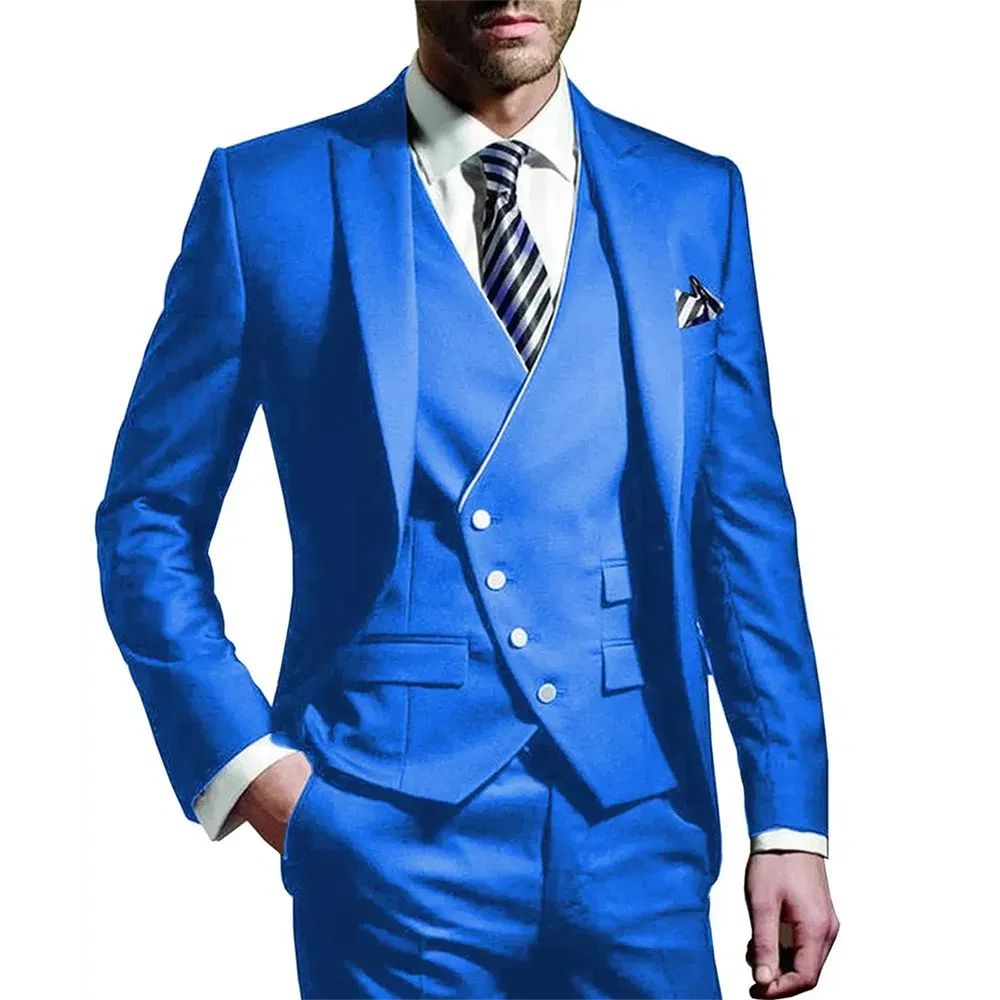 Color: Blue, Size: S, Ships From: CHINA - White Men Wedding Suits Groom Wear Peak Lapel Wedding Groom Tuxedos Business Party Suit 3 Pieces (Jacket+Vest+Pant?‰Costume Homme