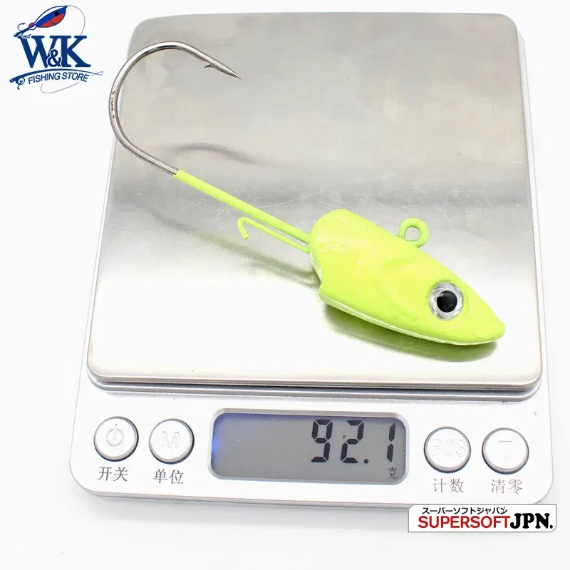 Color: light yellow - WK Strong 8/0 90g and 6/0 60g Jig Hooks Big Jig Head for Soft Lure Weighted Fishing Hooks Colorful JIGS