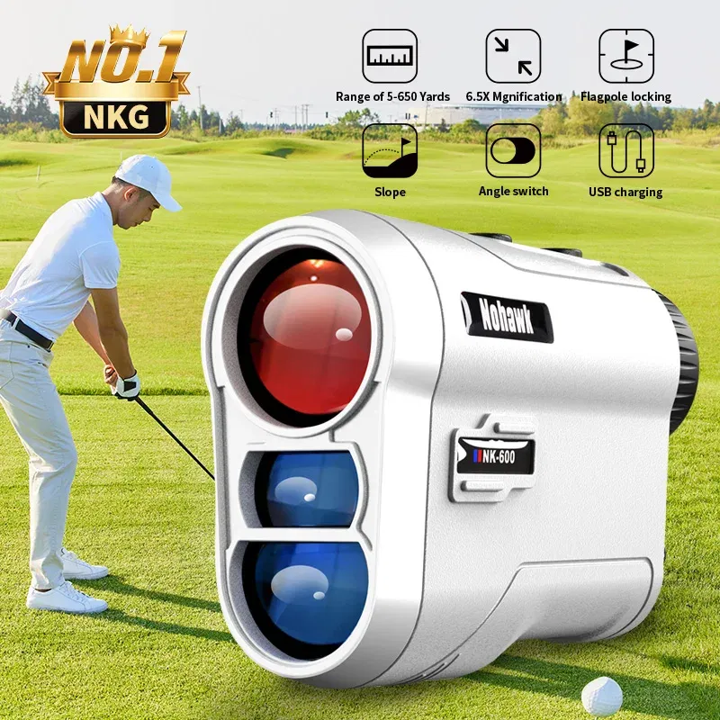 Color: Gold - NOHAWK Golf Laser Rangefinder USB Rechargeable with Slope Compensation For Golfer Range Finder Hunting Monocular