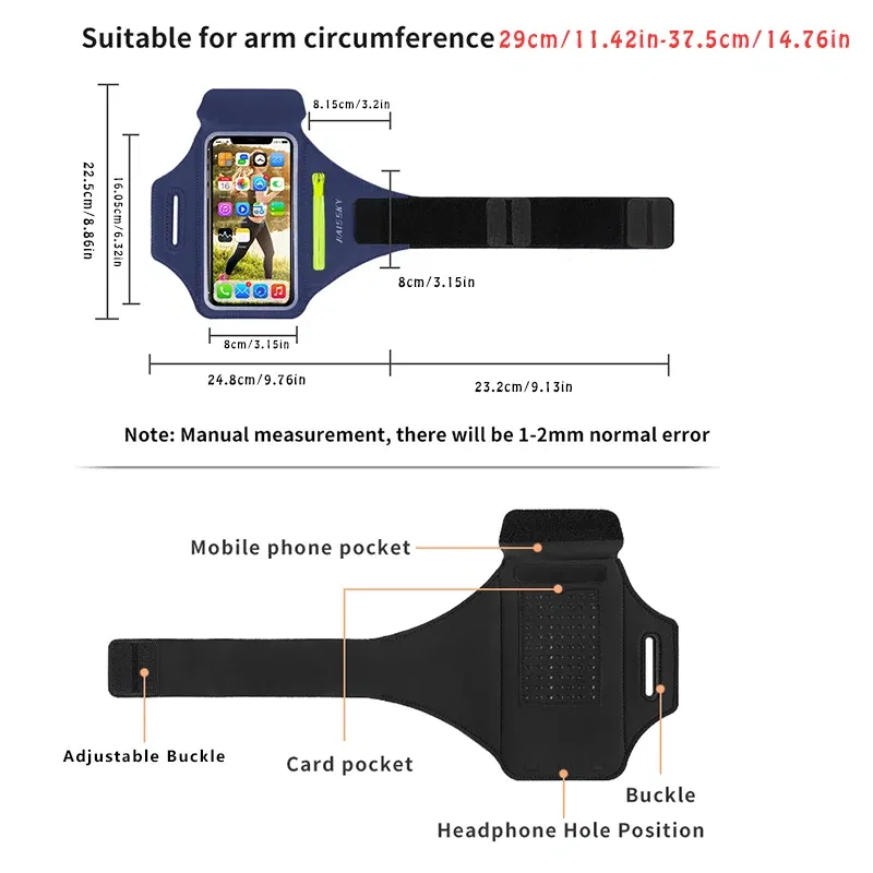Color: transparent - HAISSKY Running Sport Armbands For iPhone 15 14 13 12 11 Pro Max 14 Plus Samsung S23 Ultra Zipper Arm Bag Case For AirPods Pro 3