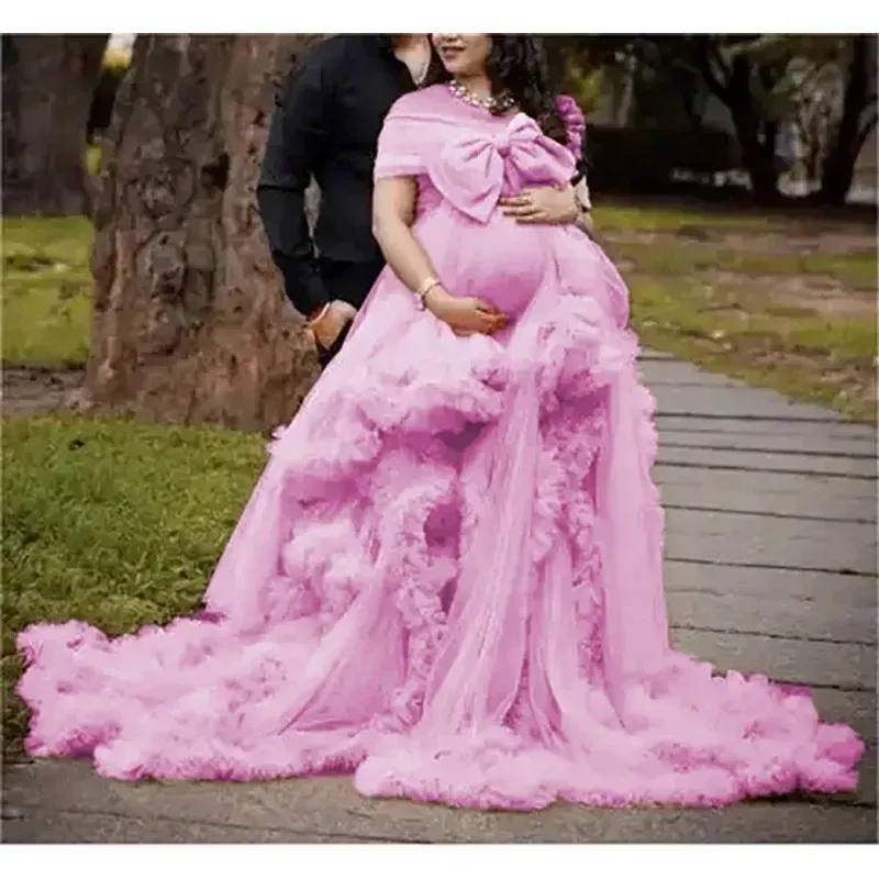 Color: Lotus Color, Maternity Size: 14, Ships From: CHINA - BIG BOW Tulle Ruffle maternity dresses photoshoot baby shower п?»?°?‚ь?µ д?»я ?±?µр?µм?µнн?‹?… فس?§تي?†