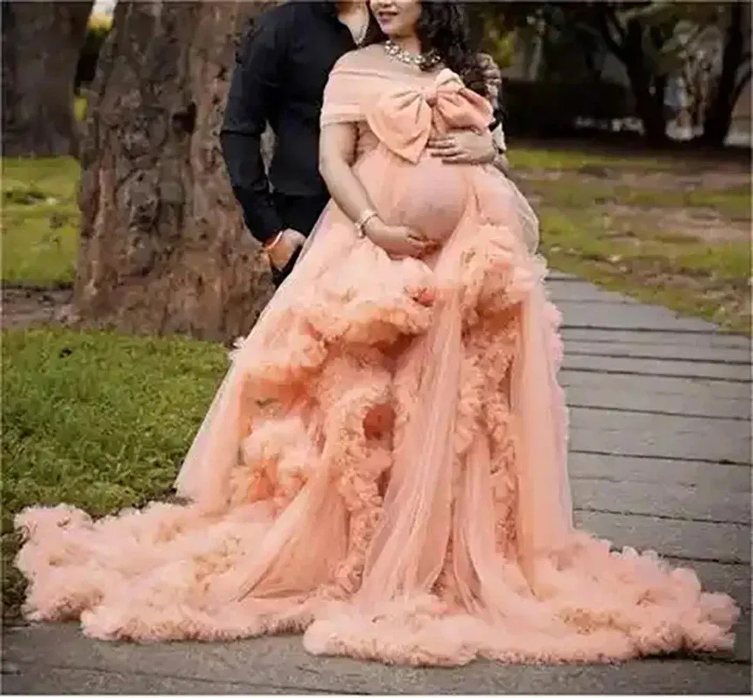 Color: Lotus Color, Maternity Size: 14, Ships From: CHINA - BIG BOW Tulle Ruffle maternity dresses photoshoot baby shower п?»?°?‚ь?µ д?»я ?±?µр?µм?µнн?‹?… فس?§تي?†