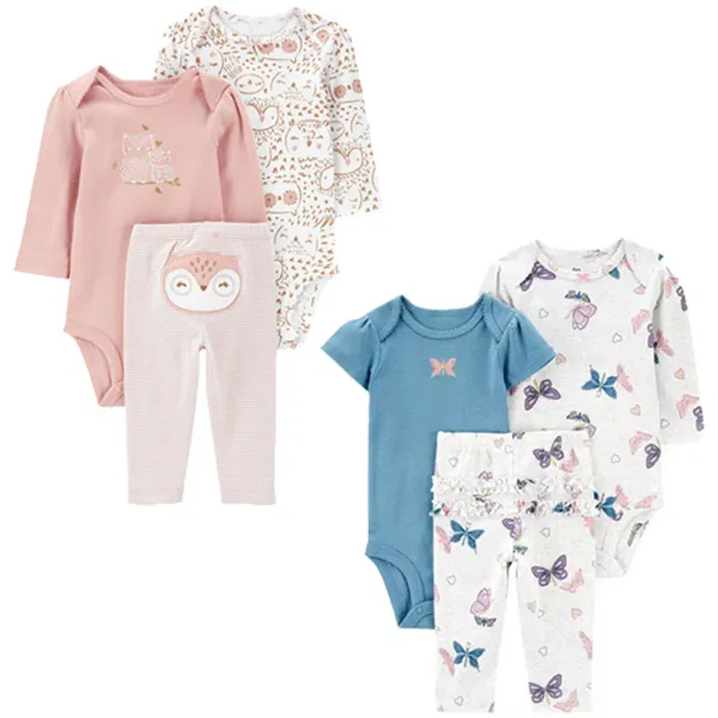 Color: Pink, Ships From: CHINA, Kid Size: 9M - 3PCS Baby Clothing Set Autumn Newborn Baby Girl Pure Cotton Clothes Set Soft Cute Animal Kids Bodysuits+Pants+Romper Bebe 6-24M