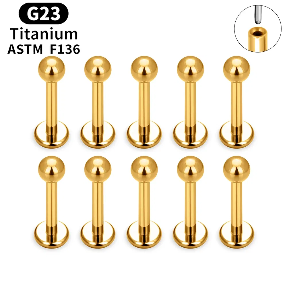 Metal color: Gold-color, Ships From: CHINA, Main Stone Color: Chocolate Color - 10PCS ASTM F136 G23 Titanium Piercing Labret Lip Ring Stud Earring CZ Ear Tragus Cartilage Helix Daith Pierc Jewelry 16/18/20g