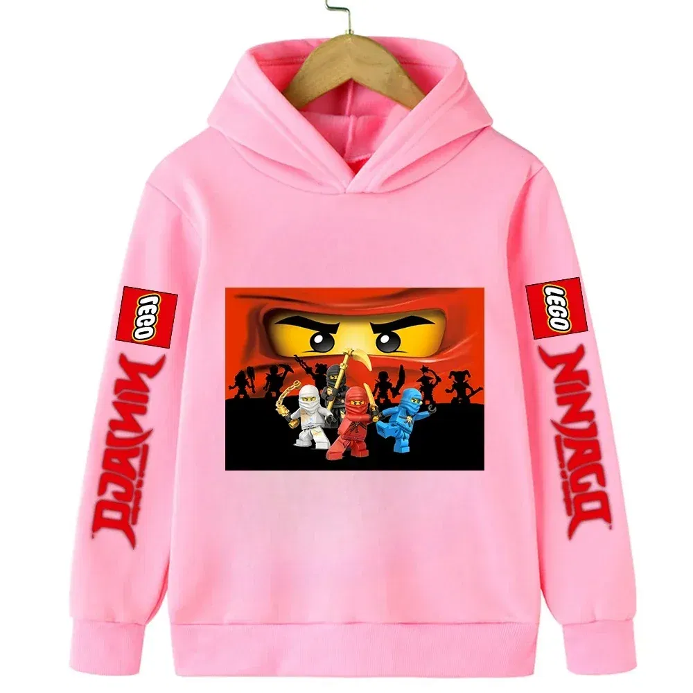 Color: Khaki, Kid Size: 9 - Lego Phantom Ninja Cartoon Children's Hooded Hoodies Casual Sports Sweatshirt 3-13 Year Old Boy Kid Baby Girls Clothes Pullover
