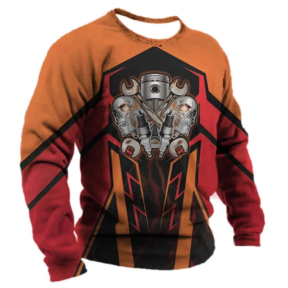Color: Silver, Size: M - Men's T -shirt Retro T -shirt Summer clothing personalized name Mechanic mechanic 3D printing 5xl sports shirt long -sleeved