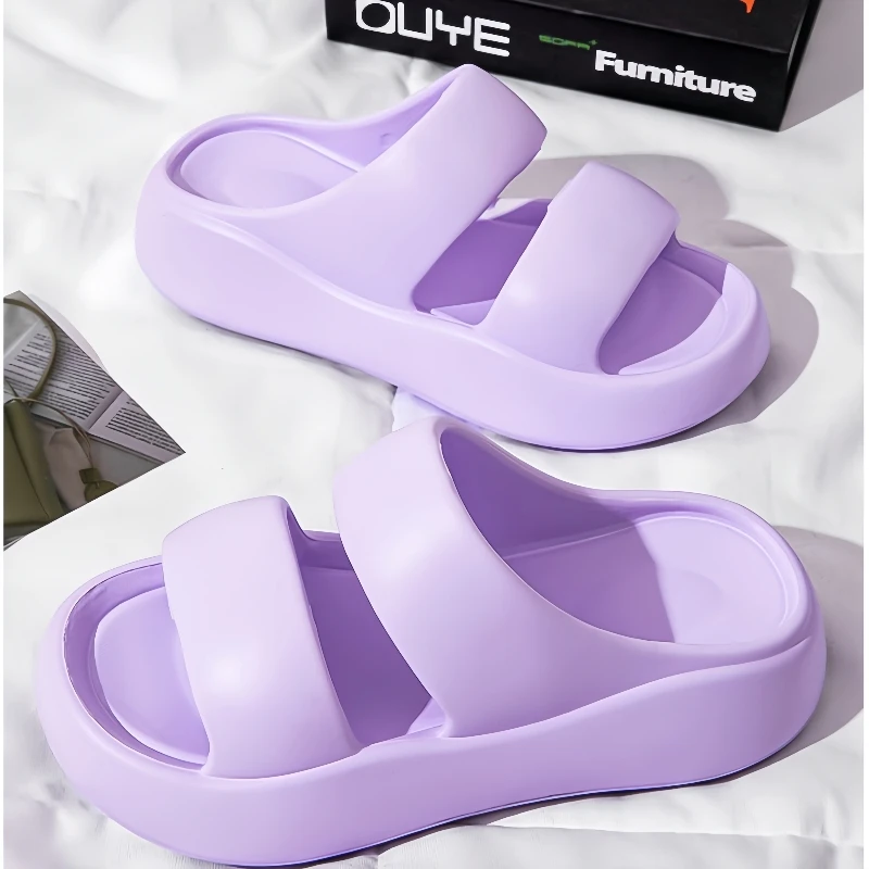 Color: Lavender, Shoe Size: 36 - Summer Women EVA Slippers Men 2024 Bathroom Non-Slip Slides Girl Outdoor Beach Casual Sandals Couple Soft Thick Soled Flip Flops
