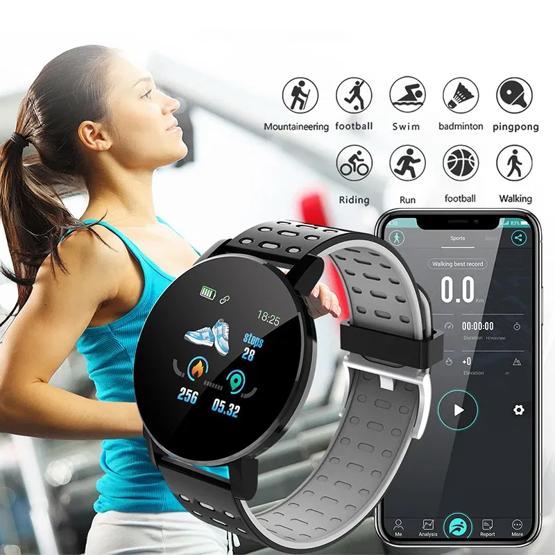 Color: green - 119S Smartwatch Bluetooth Smart Watch Men Blood Pressure Women Smart Band Clock Sports Fitness Tracker Watch For Android IOS