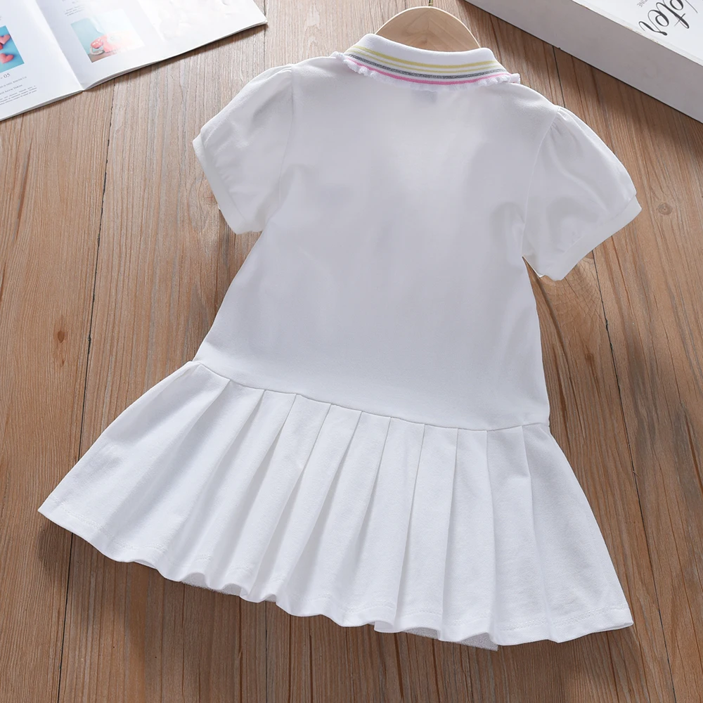 Color: Beige, Kid Size: 3T - Toddler Girls' Dress Ages 2-6 Yellow Collared Summer Cotton Clothes for Children Cute Casual Outfit