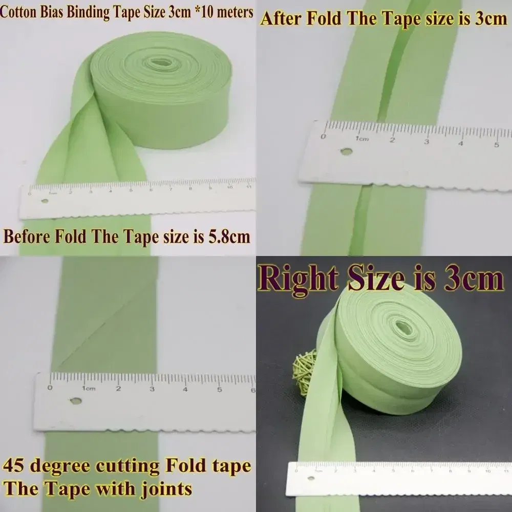 Color: Brass, Size: L - Cotton Bias Binding Tape Size 3cm *10meter  Solid Color DIY Handmade Sewing Material Bias Tape