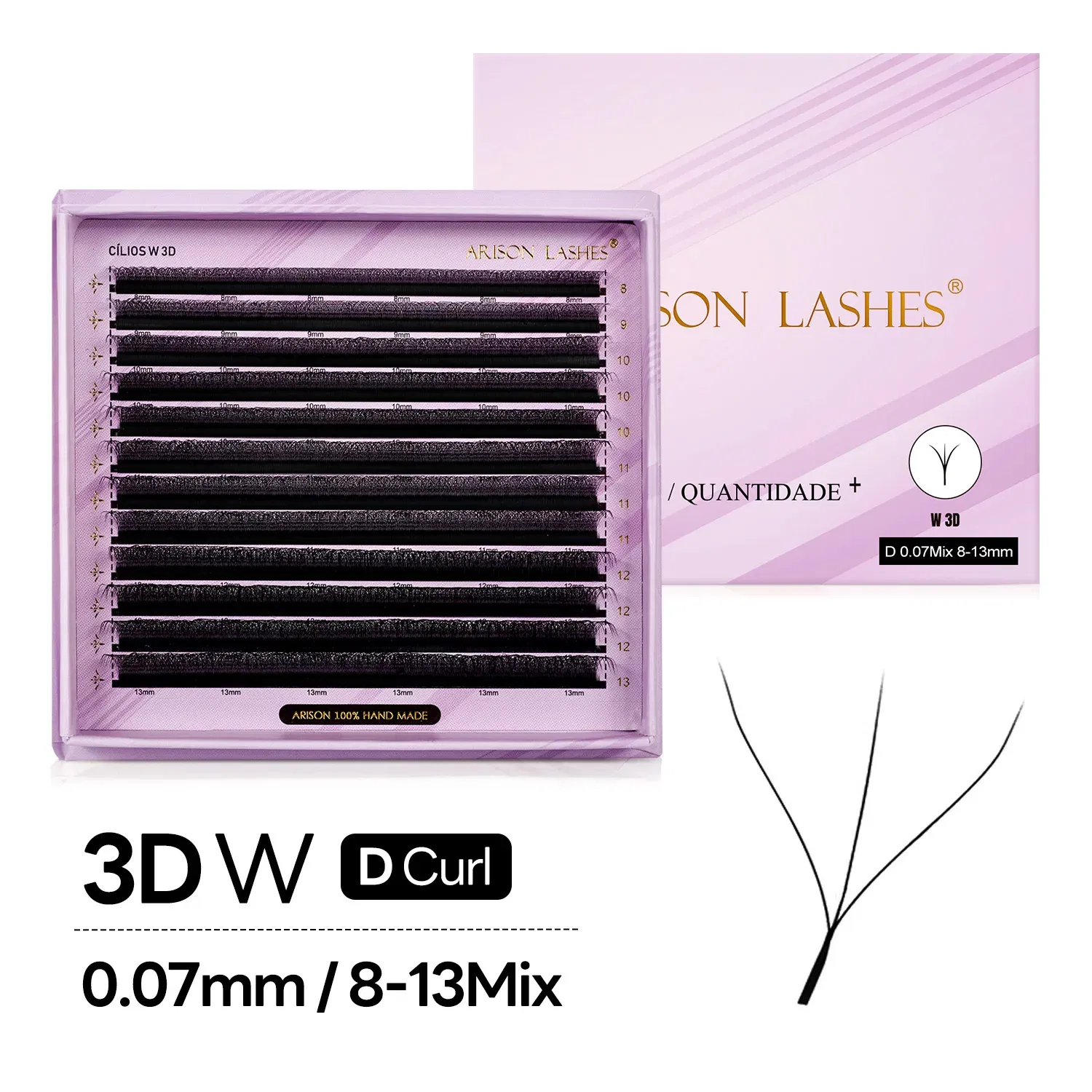 Color: LIGHT BLUE, Curl: D, Thickness: 0.07mm, Length: 10mm - ARISON LASHES W Shape 3/4/5/6D Eyelashes Extension Premade Volume Fans YY-shape Lashes Faux Mink Soft Easy Faning Natural Lashes