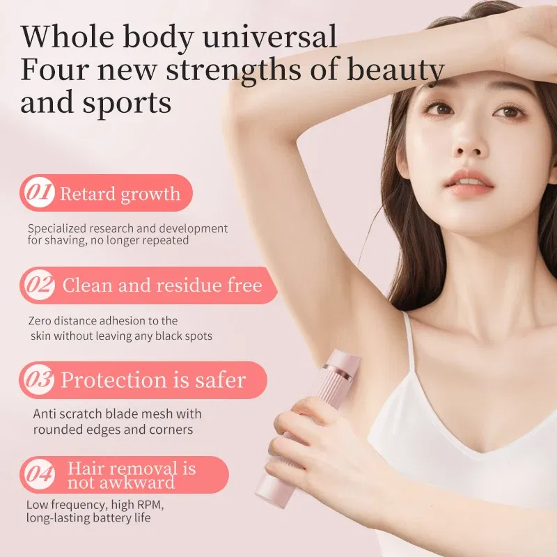 Color: Pink - Electric Shaver for Women Bikini Trimmer Facial Mustache Hair Removal Razor Ladies Face Underarm Legs Electric Painless Epilator