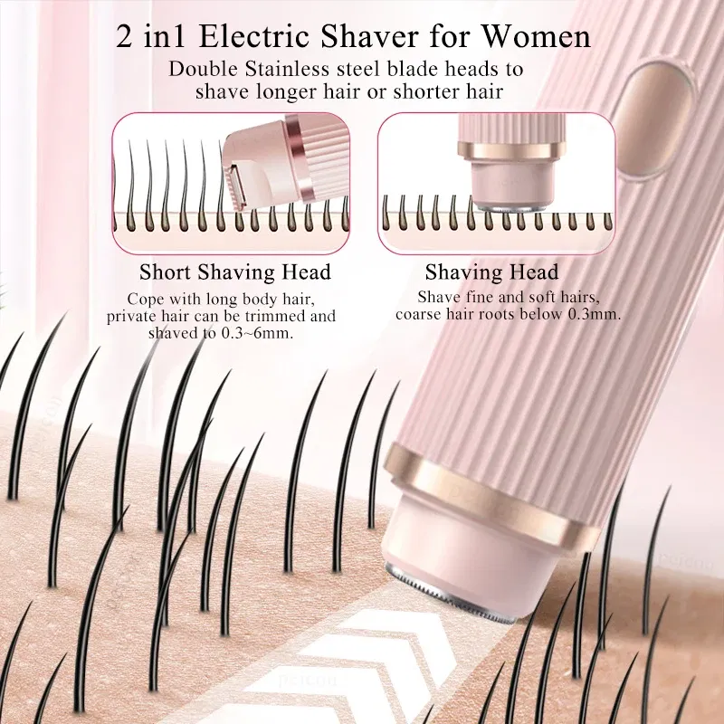 Color: Pink - Electric Shaver for Women Bikini Trimmer Facial Mustache Hair Removal Razor Ladies Face Underarm Legs Electric Painless Epilator