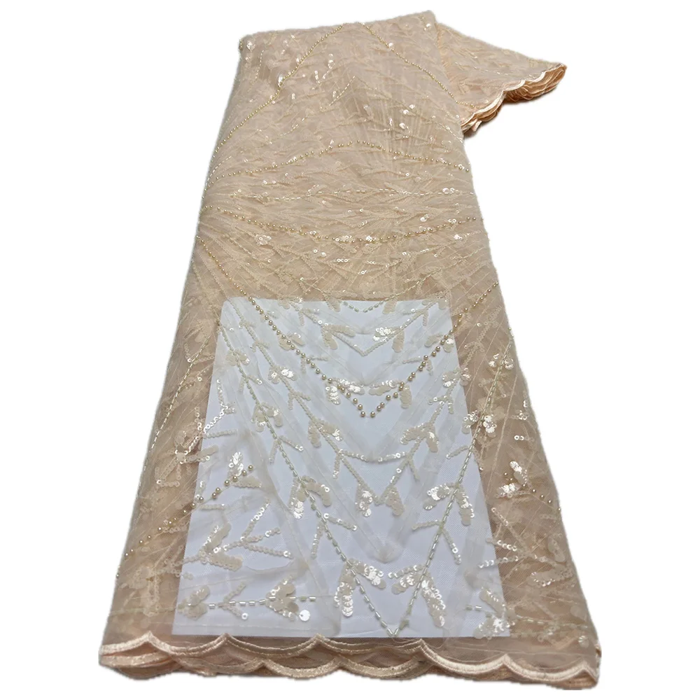 Color: black, length: 5 yards, Width: 120cm - Wholesale African Sequins Beads Lace Fabric 2024 High Quality Lace Material French Nigerian Lace Fabrics For Women Party