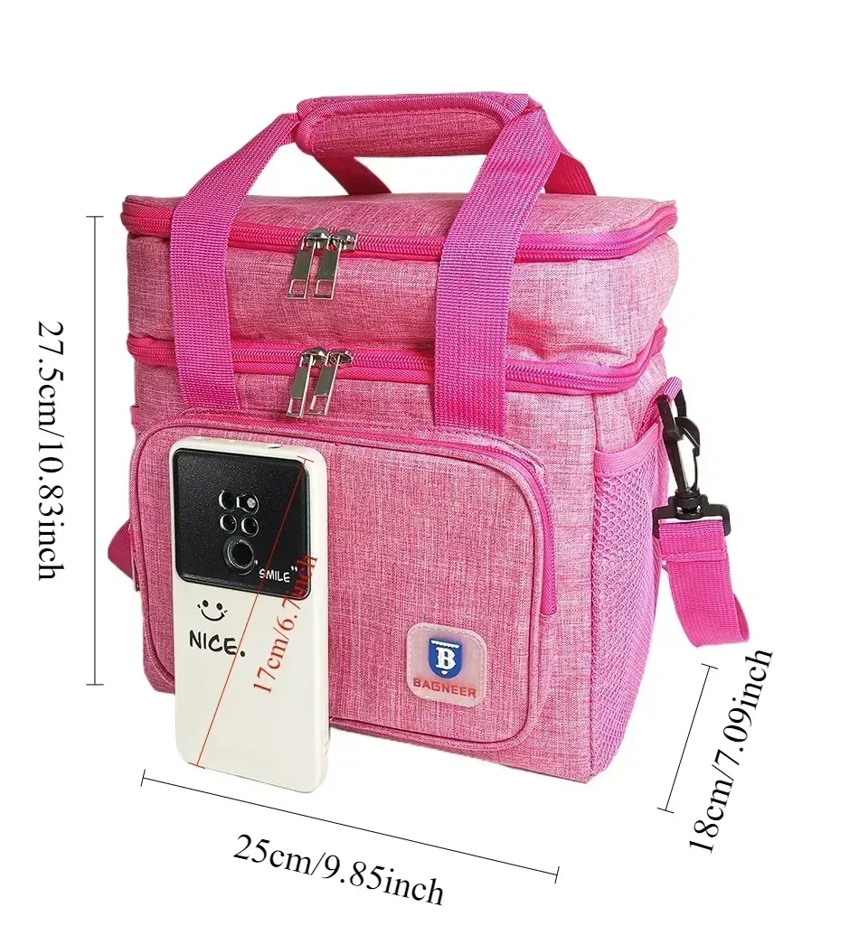Color: PURPLE - BAGNEER Thermal Lunch Bag Camping Picnic Food Cooler Bags Insulated Case Waterproof Office School Lunchbag Shoulder Cooling Box