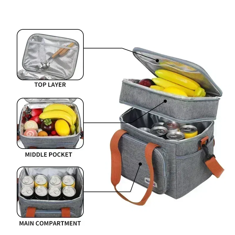 Color: PURPLE - BAGNEER Thermal Lunch Bag Camping Picnic Food Cooler Bags Insulated Case Waterproof Office School Lunchbag Shoulder Cooling Box