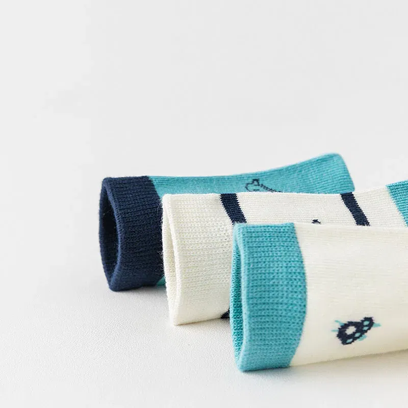 Color: Beige, Size: 10-12T - 5 Pairs/lot Baby Socks 2024 Autumn Cotton Socks Medium Socks Kids Little Big Boys Crew Sock