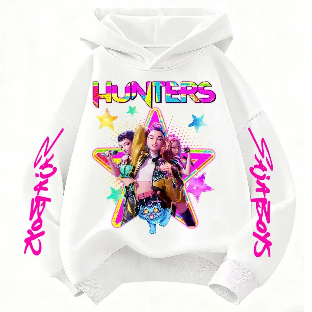 Color: Beige, Kid Size: 7 - KPop Demon Hunters Huntrix Girls Sweatshirts Spring Fall Boys Children Hoodies Long Sleeves T-shirt Jacket Toddler Kids Clothes