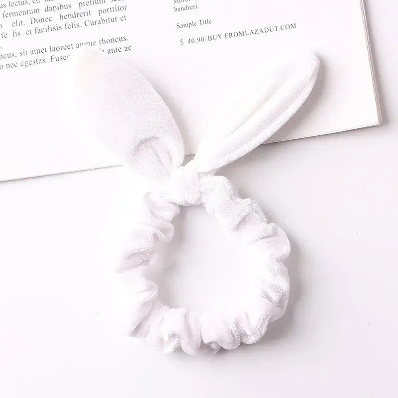 Color: GRAY - New Velvet Scrunchies Girls/Women velvet Bunny Ear Knot Bow Hair Bands Rabbit Ear Hair tie Ponytail Hair Accessories