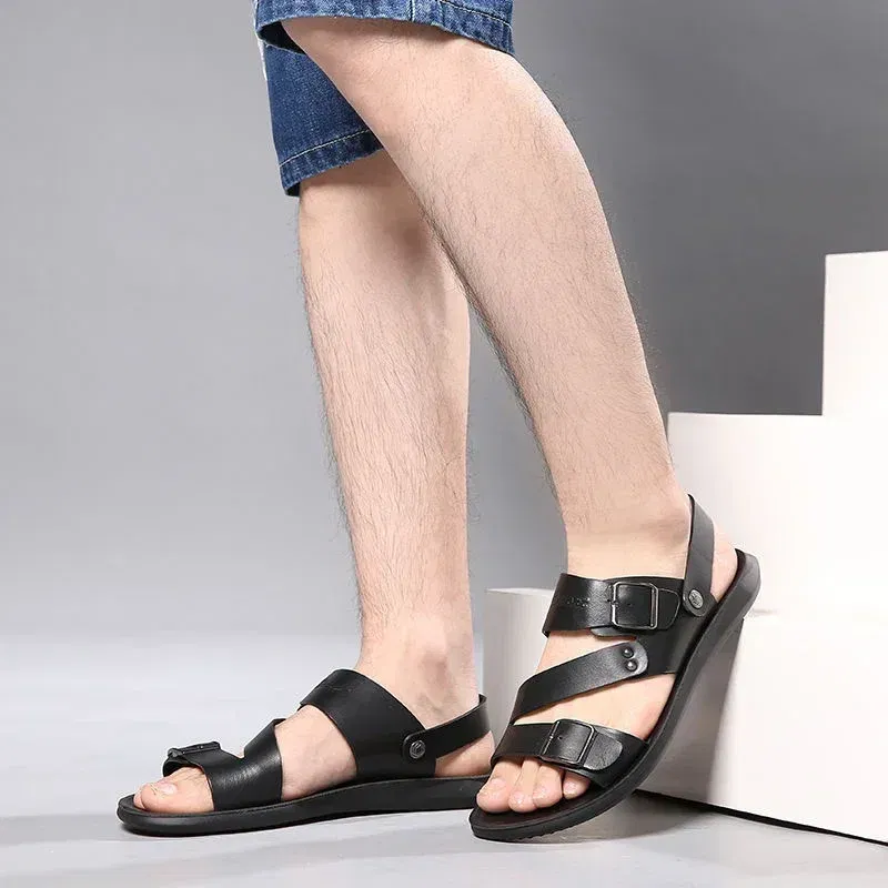 Color: Black, Shoe Size: 39 - Men's Sandals Wholesale Summer Soft soled Anti slip Beach Shoes Men's Large New Casual Beach Outwear Sandals