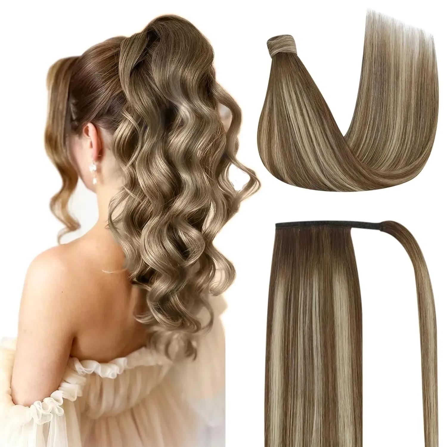 Color: T1B/33/27, Life Span: 6 Months With Proper Care, Stretched Length: 16inches - VeSunny Human Hair Ponytail Light Blonde Mix Golden Blonde Real Hair Ponytail Extension Highlights Blonde Ponytail Hair 80g