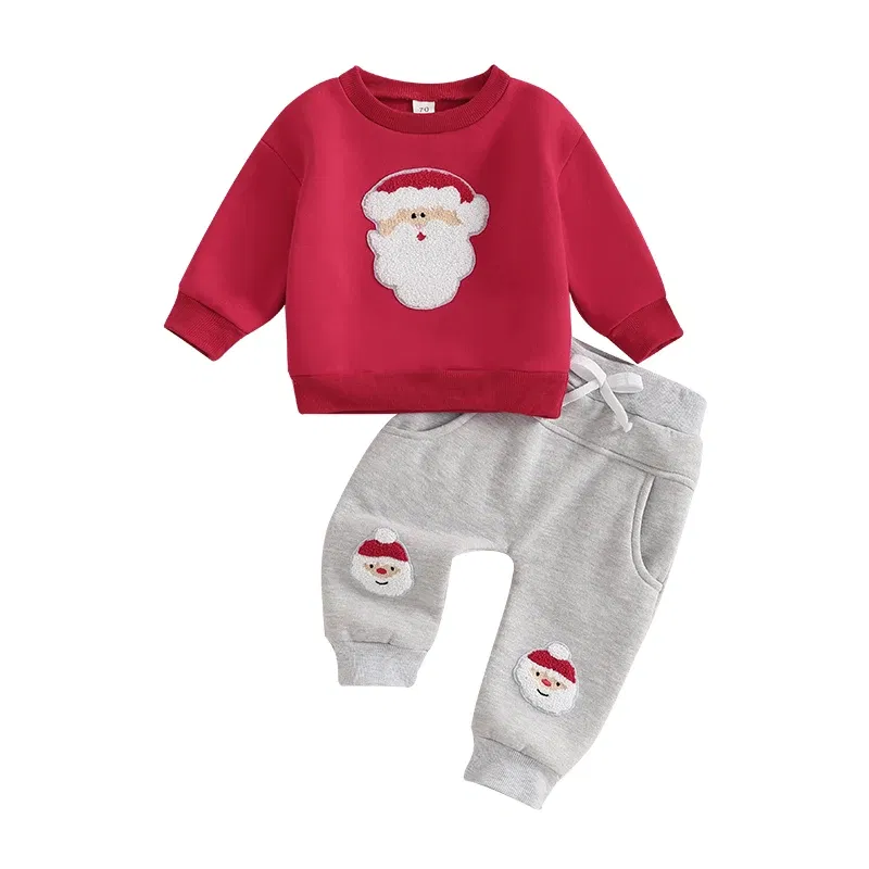 Color: Red, Kid Size: 24M, Ships From: CHINA - 2024-09-12 Lioraitiin Toddler Baby Boys Christmas Outfits Long Sleeve Santa Embroidery Sweatshirt and Pocket Pants Clothes Set