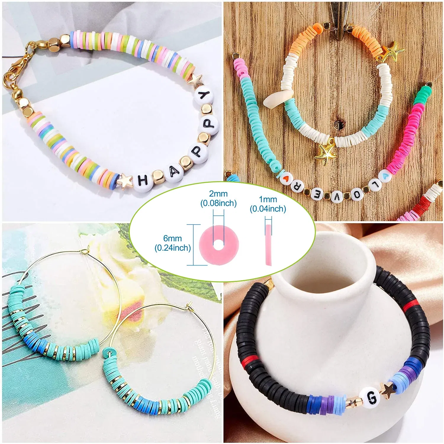 Color: Champagne, Item Diameter: 6mm - 16Inch/Line 6mm Colorful Flat Round Polymer Clay Beads Loose Spacer Beads for DIY Jewelry Making Bracelet Necklace Accessories