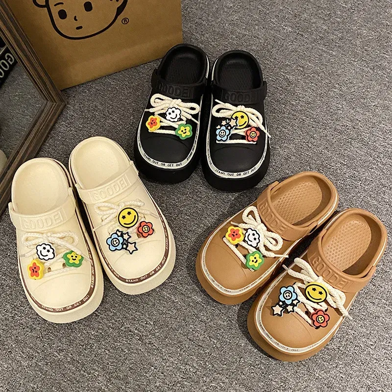 Color: black, Shoe Size: 20.5 - Women Sandals 2024 New Arrival Elegant Clogs Fashion Street Beach Slides Height Increasing Slippers For Girls