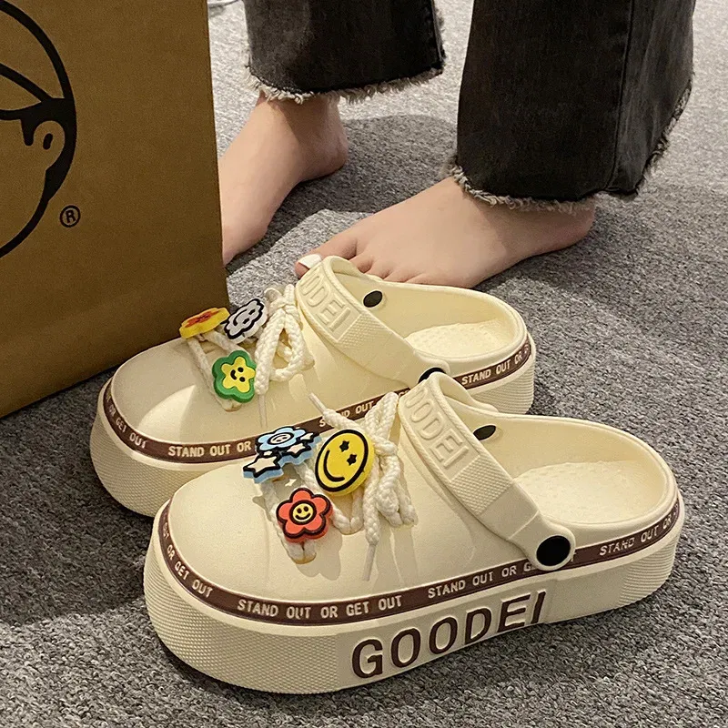 Color: black, Shoe Size: 20.5 - Women Sandals 2024 New Arrival Elegant Clogs Fashion Street Beach Slides Height Increasing Slippers For Girls