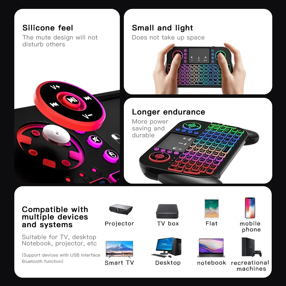 Axis Body: BLACK SWITCH, Color: WHITE - Mini Wireless Keyboard V8 7 Backlit 2.4G Bluetooth Air Mouse Remote Control Touchpad for Android TV Box