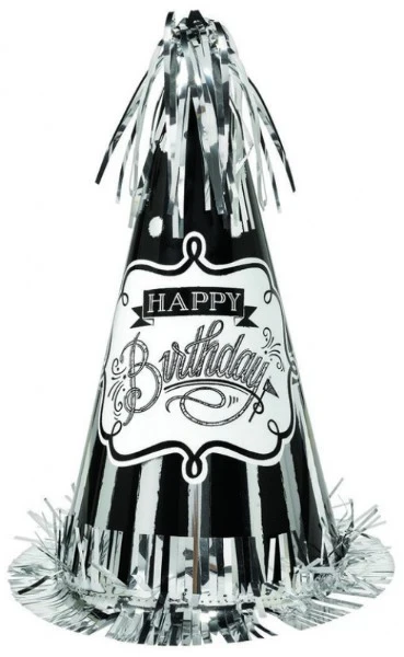 Cone Hat With Foil Fringe - Chalkboard Birthday (Large)