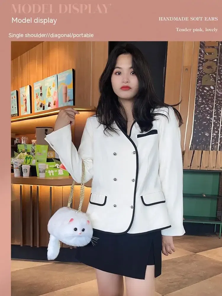 Color: Ivory, Size: S - Cat Bag Female Niche Design Sense Summer New Popular Ins Style Crossbody Bag, Crossbody Bag, Strap Bag, Cat Cute Backpack