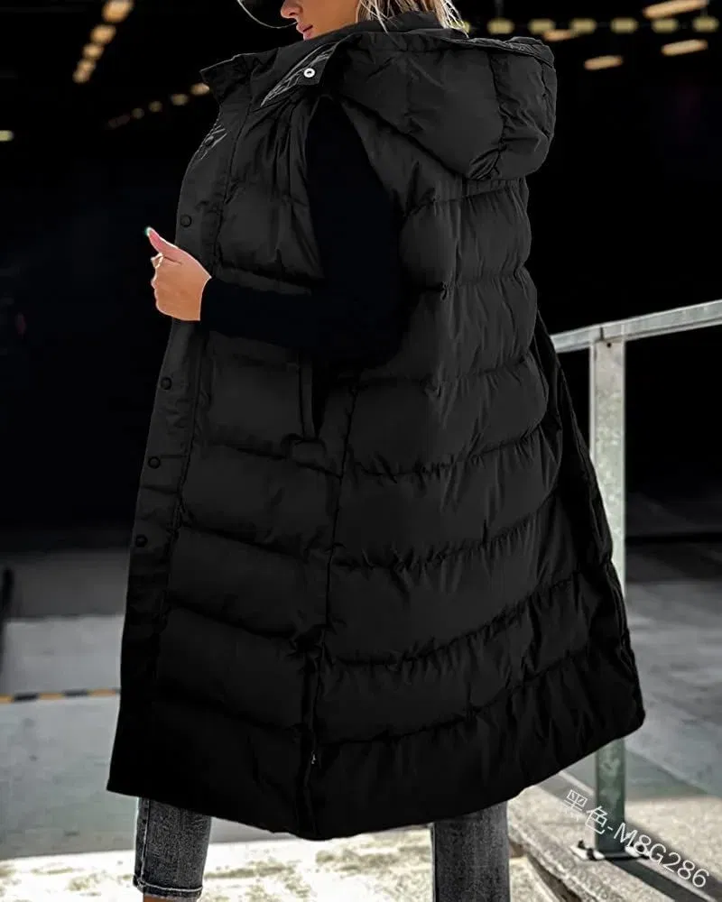Color: SKY BLUE, Size: S - Hooded Zipper Jacket Women Oversize Waistcoat Winter Outerwear Hooded Parka Fashion Quilted Vest Casual