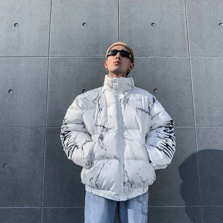 Color: black, Size: XL - Winter Down Jacket Coat Men Cartoon Bear Print Parka Fashion Streetwear Casual Loose Thick Warm Padded Oversized Jackets Outwear