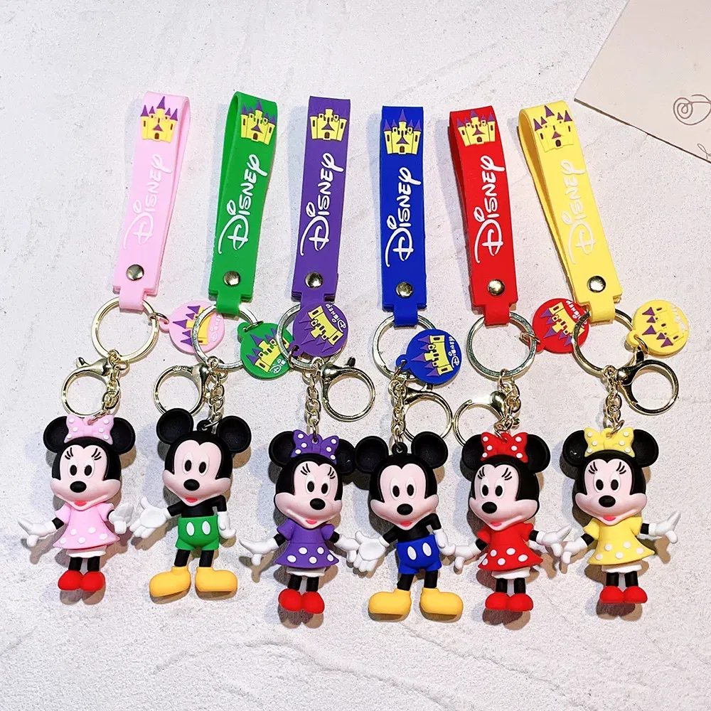 Color: Light Red - Disney Mickey Keychain Cartoon Stitch Cute Minnie Keyring Anime Student Bag Hanging All-match Car Key Chain Christmas Gifts