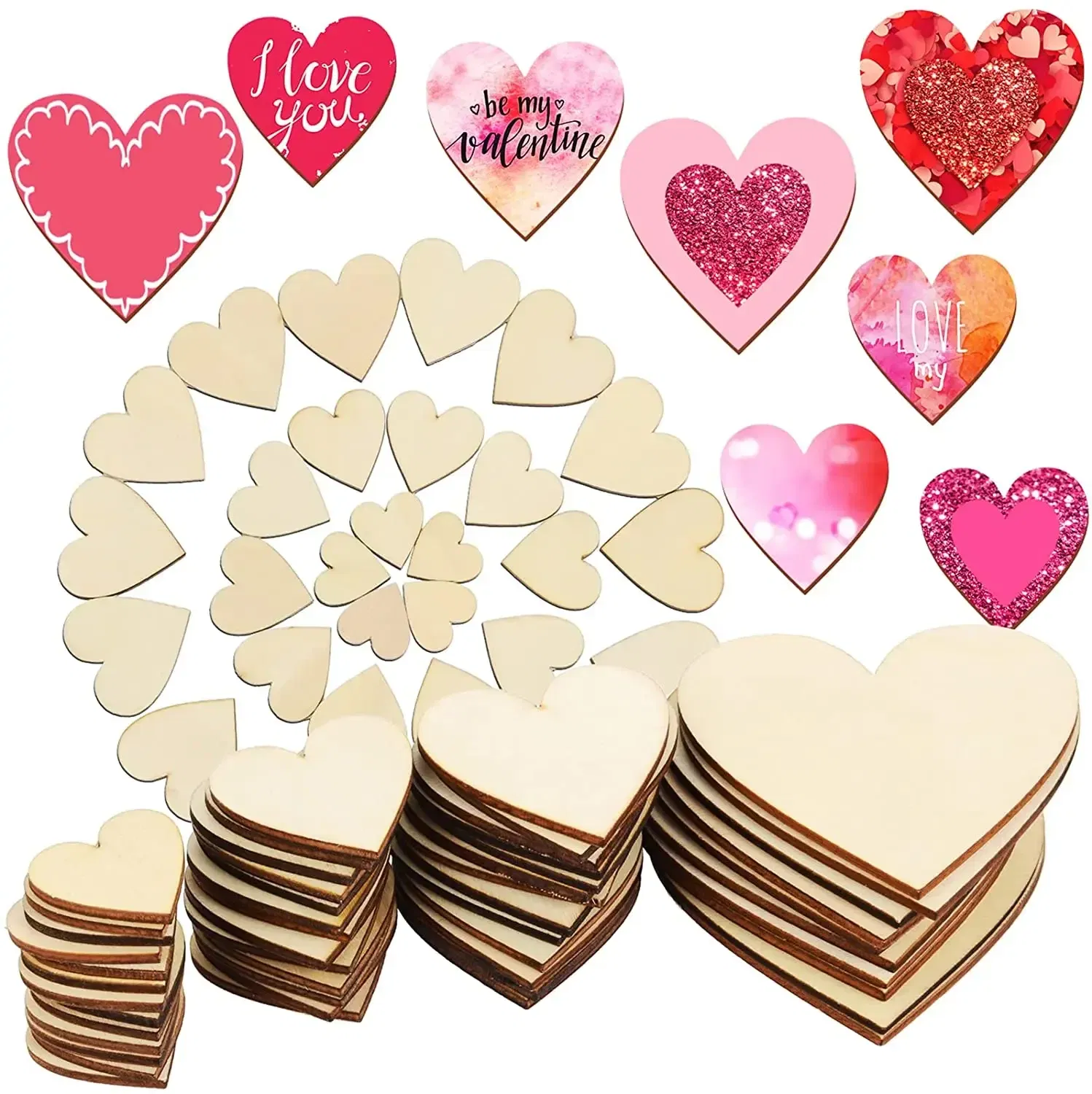 Color: CHERRY, Wood Thickness: 7mm - 1-10cm Unfinished Wooden Hearts Love Blank Wood Slices DIY Wooden Crafts For Christmas Painting Wedding Ornaments