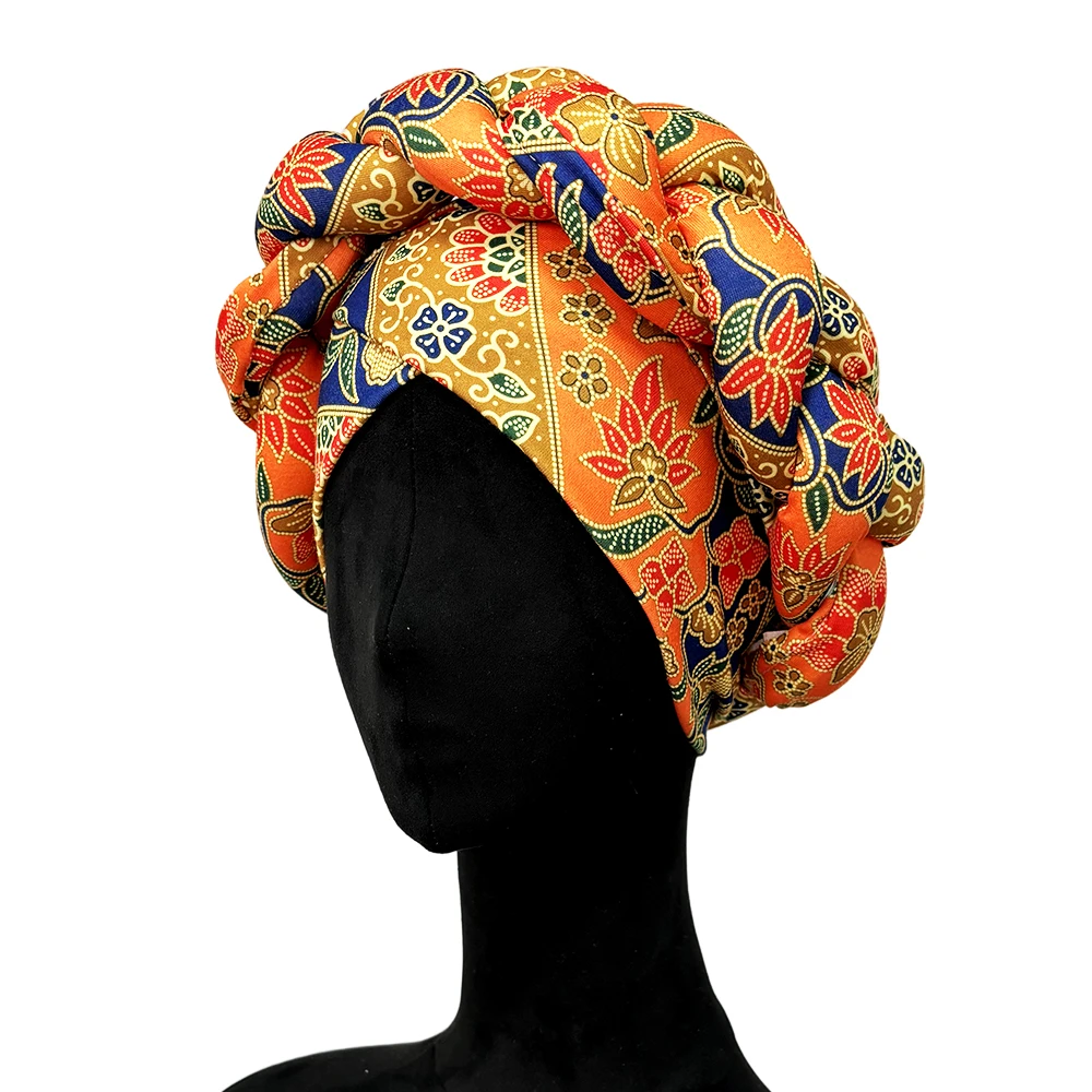 Color: PURPLE - African Headtie Bonnet Hat Turban for Women Muslim Head Wrap Nigerian Scarf Braid Hijab Femme Chemo Caps Cover