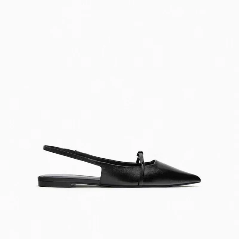 Color: black, Shoe Size: 36 - New Women Sandal Fashion Pointed Toe Shallow Mouth Non-slip Ladies Elegant Slingback Shoes Flat Sandals