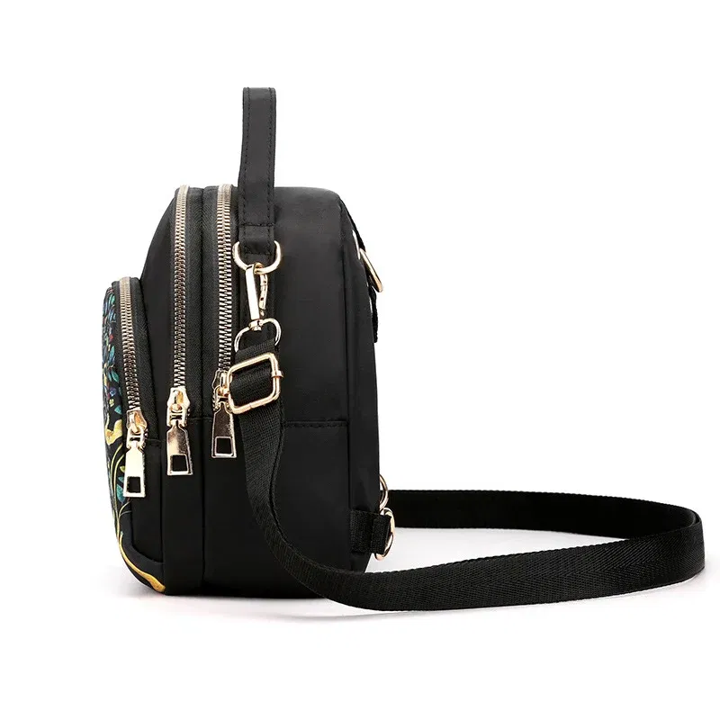 Color: Dark Khaki, Size: 16 inches - Fashion Printing Backpack Women Large Capacity Nylon Rucksack Multilayer Crossbody Bag School Bags Waterproof Travel Knapsack