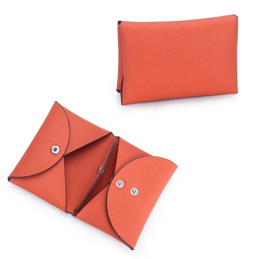 Color: Orange - Mini Coin Purse Genuine Leather Small Coin Wallet Genuine Leather Hasp Coin Purse Pouch Change Holder Card Holder for Men Women