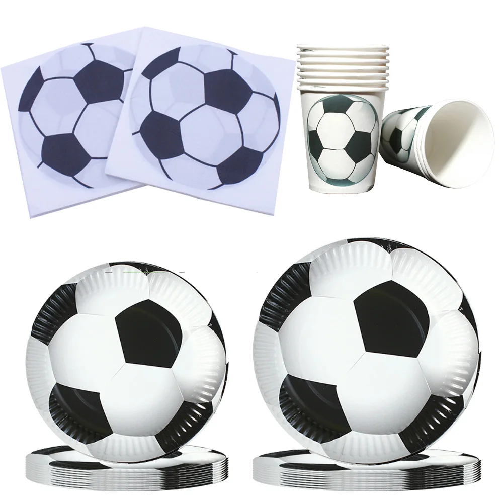 Color: Light Yellow - Soccer Party Disposable Tableware Paper Plates Cups Napkins Football Party Supplies Soccer Birthday Party Decoration