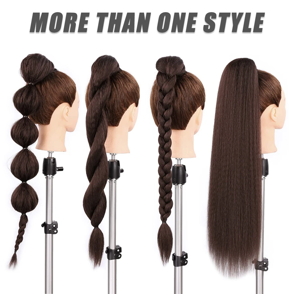 Color: 1B/30HL, Ships From: CHINA, Stretched Length: 24inches - Synthetic 24Inch Ponytail Extensions Black Natural Braided Pony Tail Hairpiece Long Straight Rubber Band Hair For Women