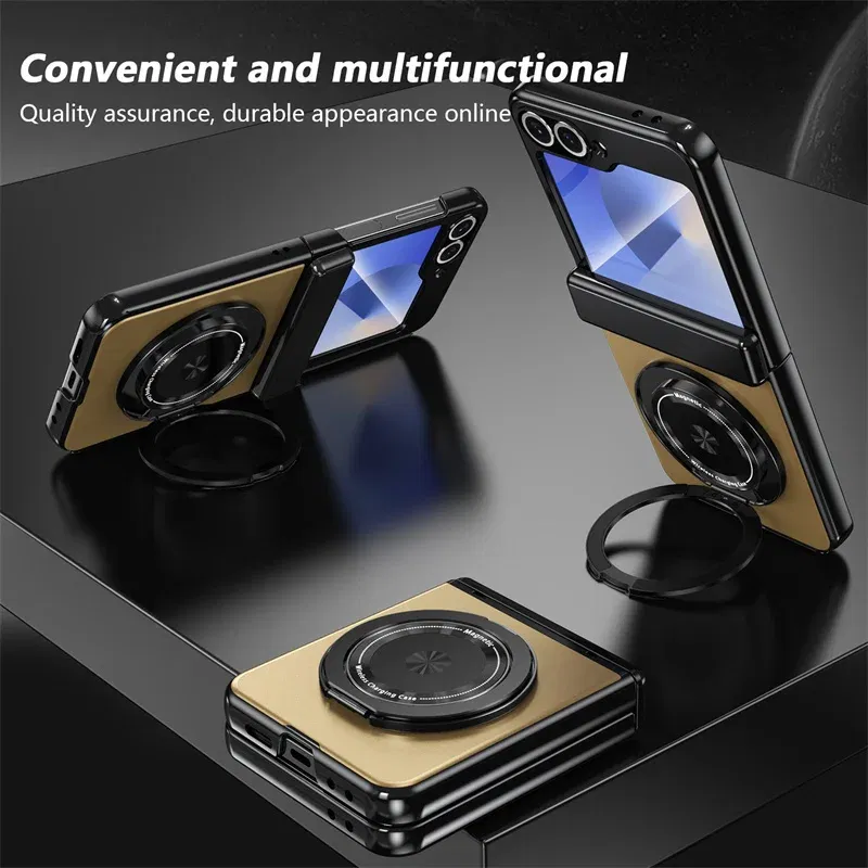 Color: SKY BLUE, Material: CANVAS - 360?° Magnetic Rotate Holder Ring Phone Case For Samsung Galaxy Z Flip 6 5 4 Flip6 Flip5 Flip4 Flip3 Hard Shell Protection Cover