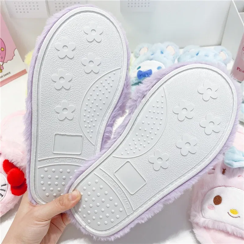 Color: Olivine, Shoe Size: 36 - Japanese Anime Slippers Cartoon Open Toe Sweet Girly Indoor Home Plush Shoes Flat Non-slip Casual Girl Spring Autumn Kawaii