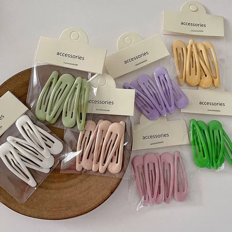 Color: Turquoise - 5Pc Korean Snap Hairgrip Hair Clips Bangs Clip Edge Clip Waterdrop Shape BB Hairpins DIY Fashion Headwear Women Hair Accessories