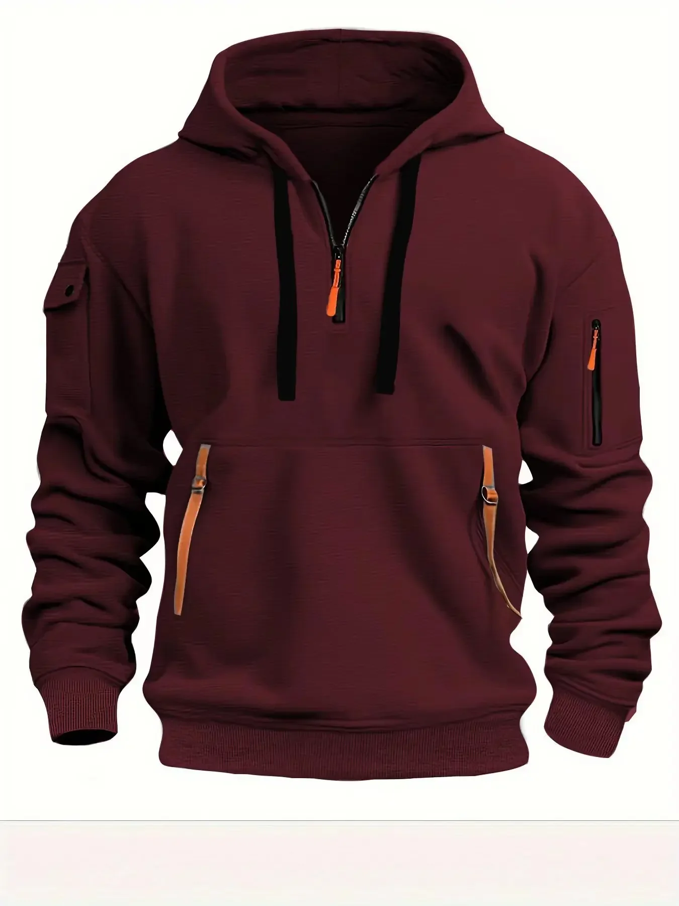 Color: WHITE, Size: XL, Sale by Pack: Pack of 1, Ships From: CHINA - New hoodie men zipper multi pocket hoodie Spring Winter Fleece Warm Sweatshirt Fashion Streetwear Sports Hoody Solid Pullover